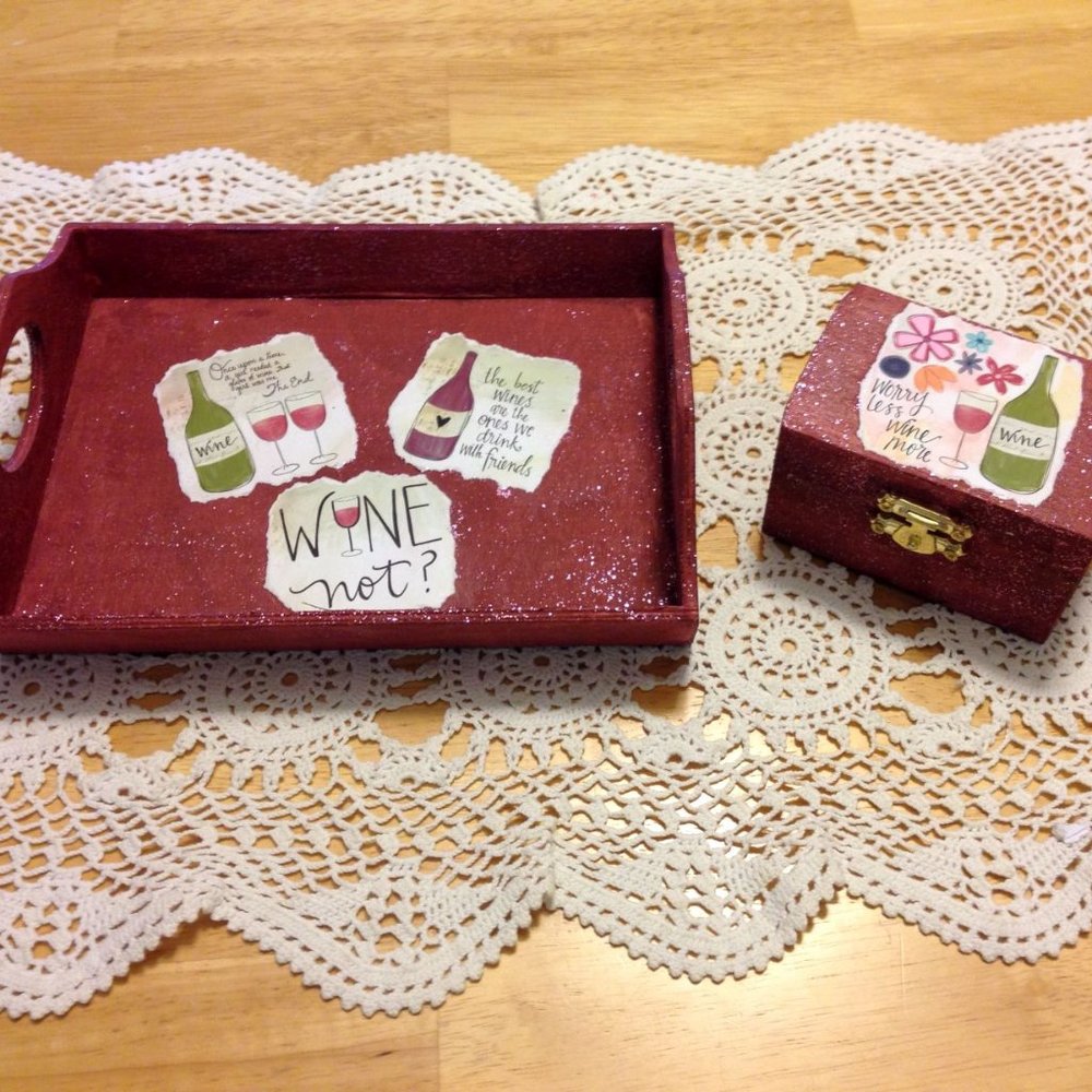 Handpainted Wine themed Barn red mini decor